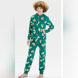 SOLD!!Cat & Jack XL(14) Food Pizza Green Onesie Pajama Fleece Union Suit. Unisex